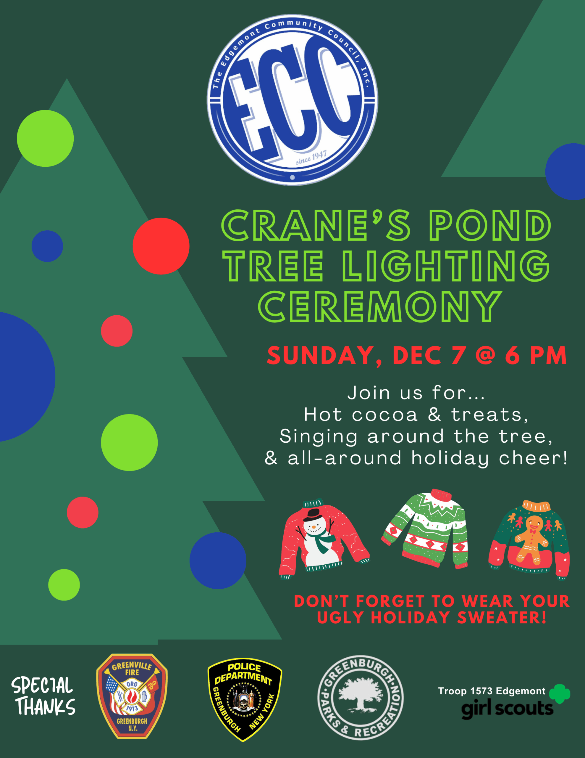 TODAY: Crane’s Pond Tree Lighting Ceremony – 12/7 at 6PM – Edgemont ...